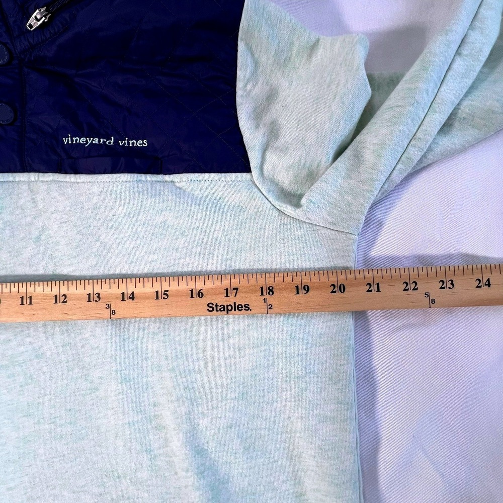 Vineyard Vines Pullover Quilted Snap Neck Hooded Sweatshirt Mint Navy Small - Picture 5 of 12